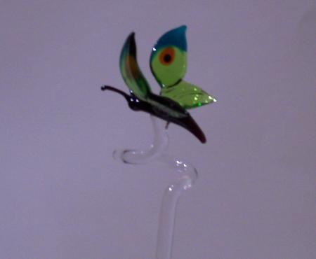 Blumen- Orchideenstab Glas Schmetterling grün handarbeit Lauschaer- Glasartikel