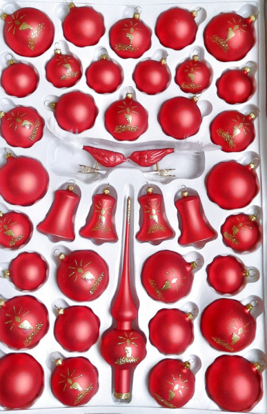 Christbaumschmuck Set 39 Teile rot mit Kerze handbemalt Lauschaer Glasartikel