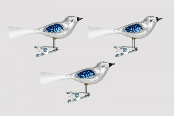 Vogel Set 3 Stück silber/ blau H