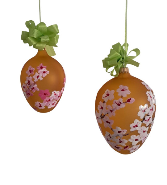 Ostereier mit Kirschblüten 2 Stück mundgeblasen und handbemalt