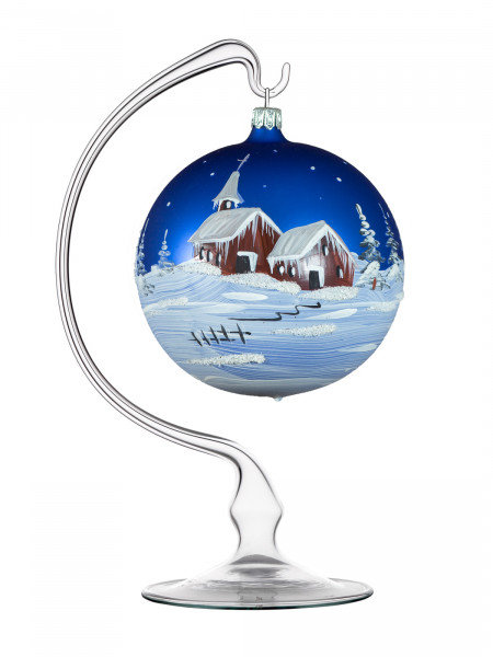 Weihnachtskugel blau mit Glasständer Motiv 2