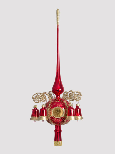 Christbaumschmuck- Spitze rot / gold mit 6 Glöckchen Lauschaer Glasartikel