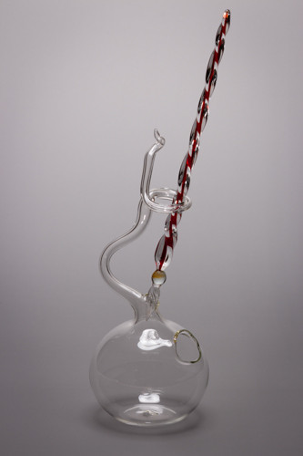 Glasfeder /Glasfüller rot mit Glasständer mundgeblasen Lauschaer Glasartikel