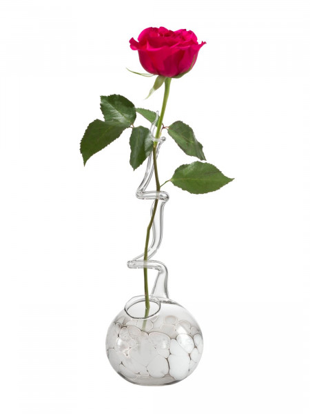 Rosenvase Klarglas mit Aufschmelzungen Weiss Lauschaer- Glasartikel