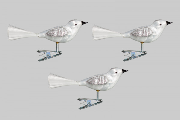 Vogel Set 3 Stück Eislack silber  H