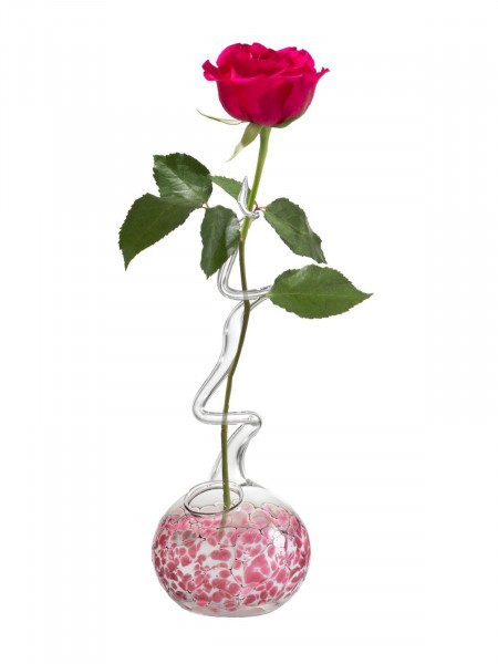 Rosenvase Klarglas mit farbigen Aufschmelzungen Rot Lauschaer- Glasartikel
