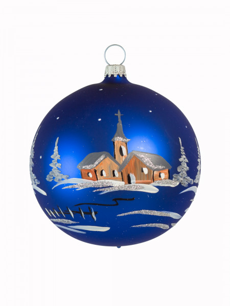 Weihnachts- Fensterkugel 14cm blau handbemalt mit Winterlanschaft handbemalt Lauschaer-Glasartikel