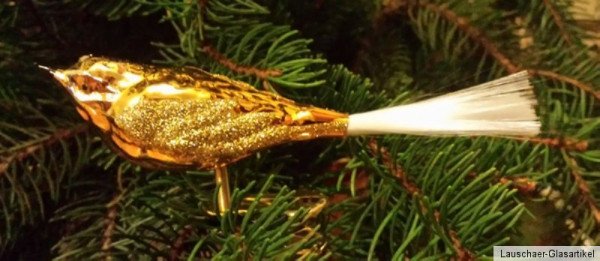 Christbaumschmuck Glas Vogel - gold mit Goldglimmer Lauschaer- Glasartikel