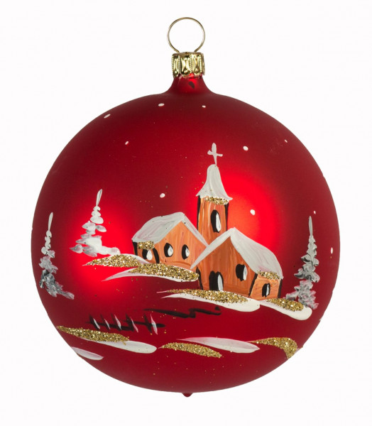 Weihnachts- Fensterkugel 14cm rot mit Winterlandschaft mit Winterlanschaft handbemalt Lauschaer-Glasartikel