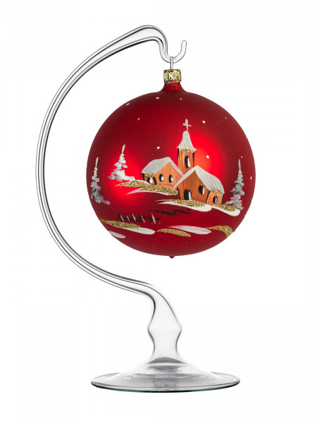 Weihnachtskugel rot mit Glasständer Lauschaer-Glasartikel