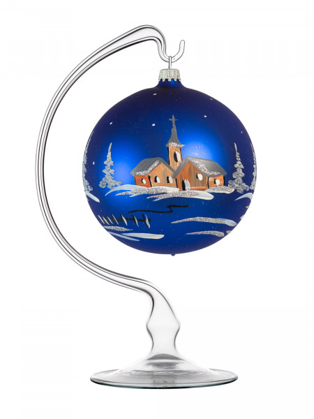 Weihnachtskugel blau mit Glasständer Motiv 1