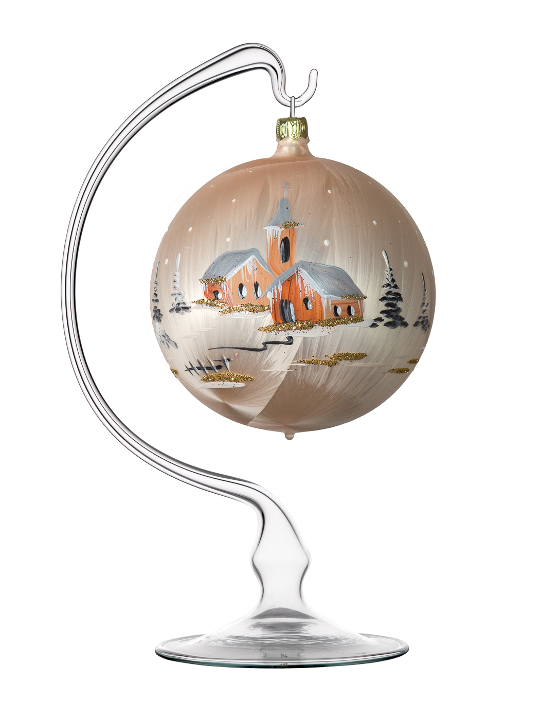 Weihnachtskugel champagner/ ice mit Glasständer LauschaerGlasartikel