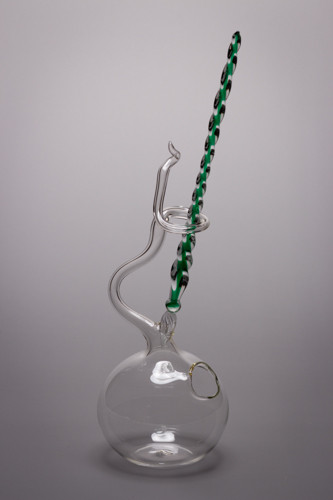 Glasfeder /Glasfüller  grün mit Glasständer Lauschaer Glasartikel