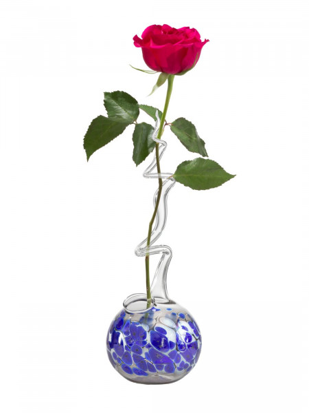 Rosenvase Klarglas mit farbigen Aufschmelzungen Blau Lauschaer- Glasartikel