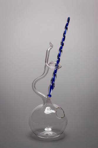 Glasfeder /Glasfüller blau mit Glasständer mundgeblasen Lauschaer Glasartikel