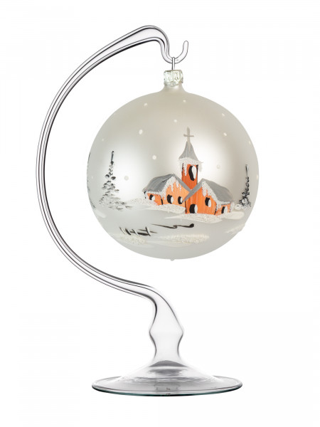 Weihnachtskugel silber/matt mit Glasständer Lauschaer-Glasartikel