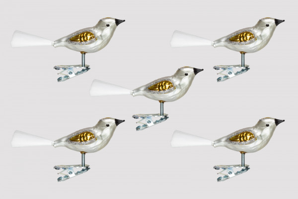 Vogel Set 5 Stück silber/gold H