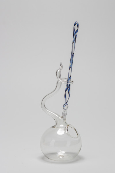 Glasfeder /Glasfüller blau mit Glasständer mundgeblasen Lauschaer Glasartikel