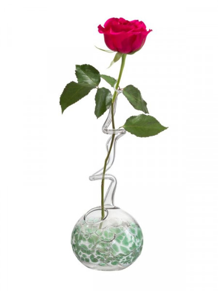 Rosenvase Klarglas mit farbigen Aufschmelzungen gruen Lauschaer- Glasartikel