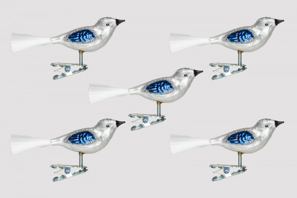 Vogel Set 5 Stück silber / blau H